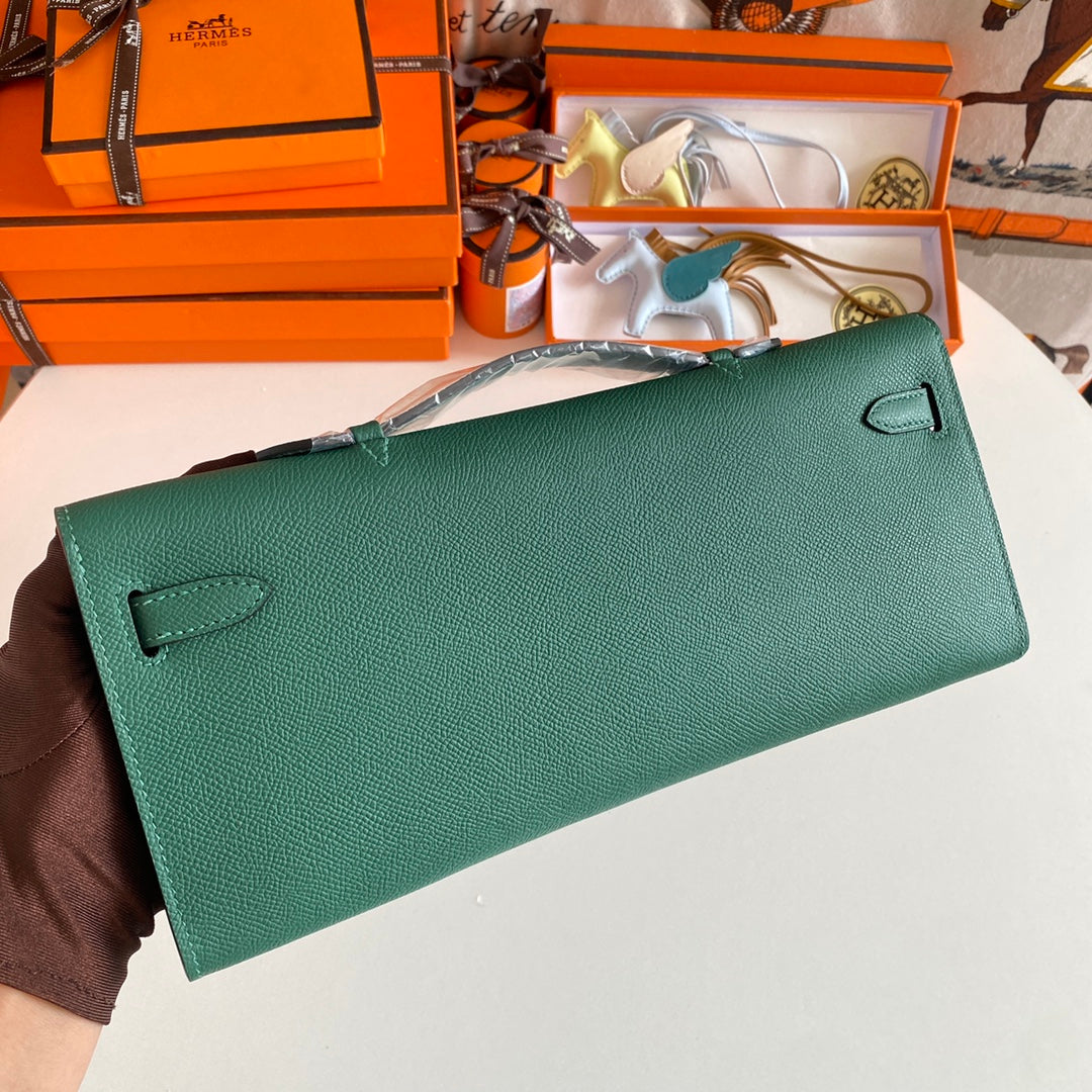 HM KELLY CUT 31 KAITOKE CUIR EPSOM VERT QUINCAILLERIE ARGENTÉE 229041