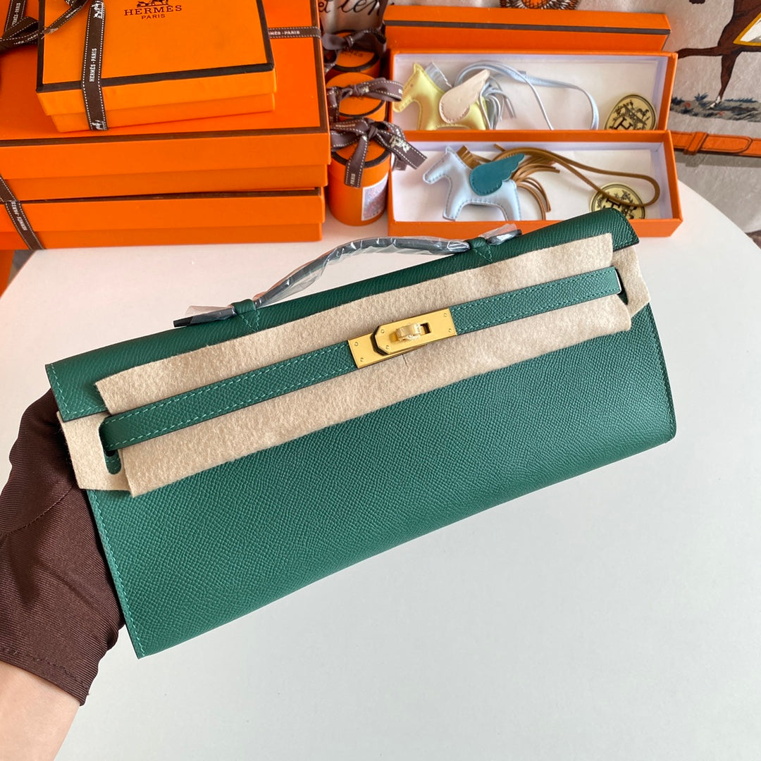 HM KELLY CUT 31 KAITOKE CUIR EPSOM VERT QUINCAILLERIE DORÉ 229040