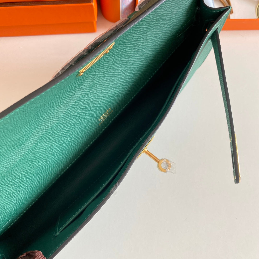 HM KELLY CUT 31 KAITOKE CUIR EPSOM VERT QUINCAILLERIE DORÉ 229040