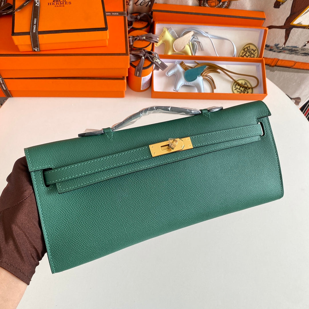 HM KELLY CUT 31 KAITOKE CUIR EPSOM VERT QUINCAILLERIE DORÉ 229040