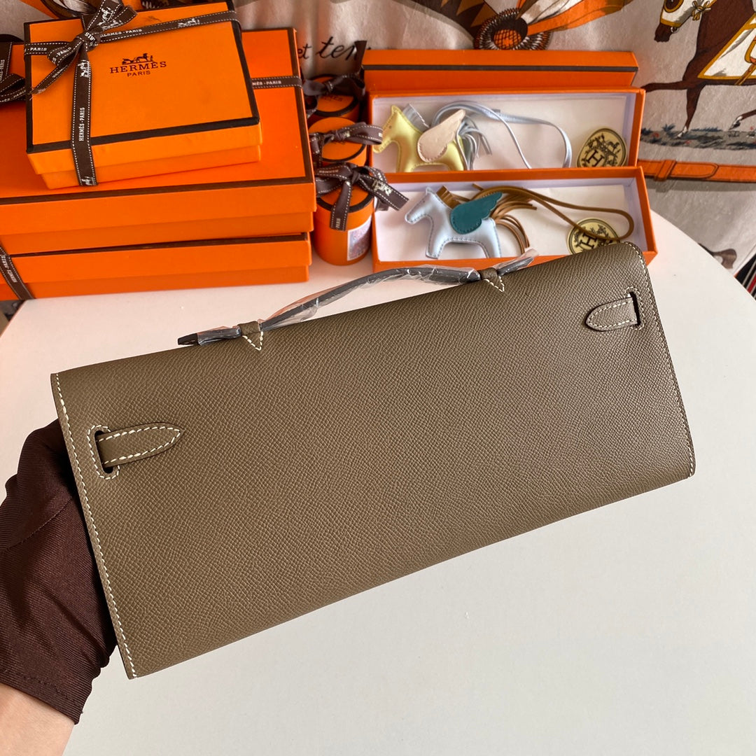 HM KELLY CUT 31 CUIR EPSOM ÉTOUPE QUINCAILLERIE DORÉ 229054