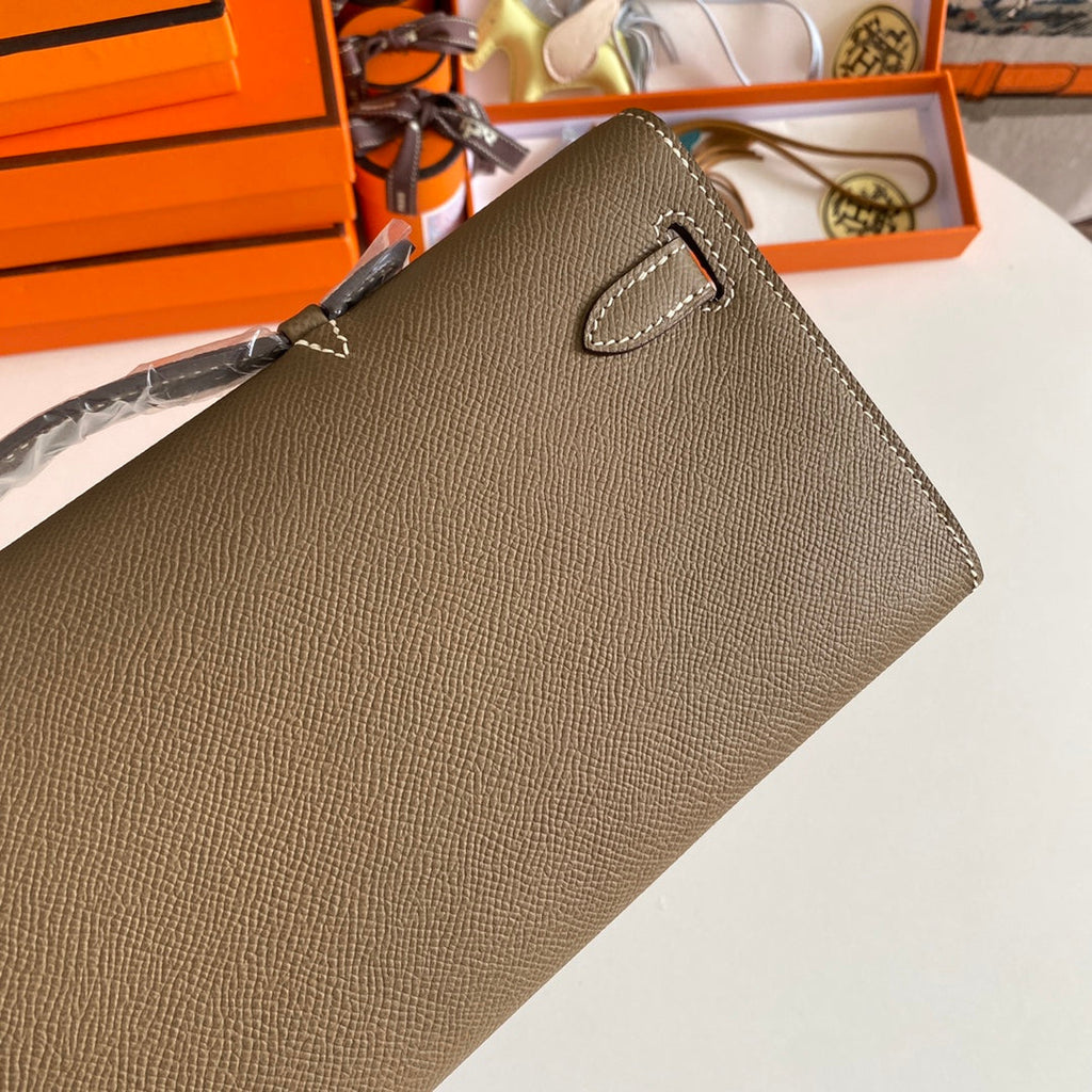 HM KELLY CUT 31 CUIR EPSOM ÉTOUPE QUINCAILLERIE DORÉ 229054