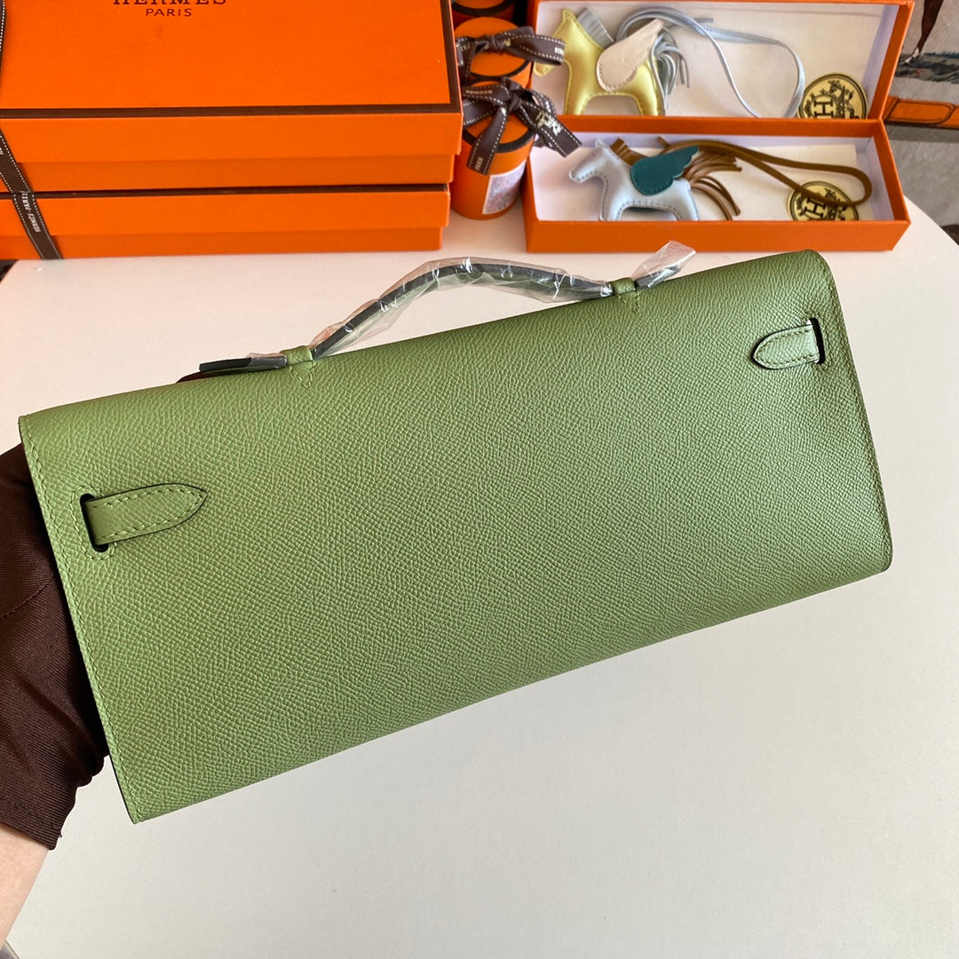 HM KELLY CUT 31 CUIR EPSOM VERT OLIVE QUINCAILLERIE DORÉ 229045