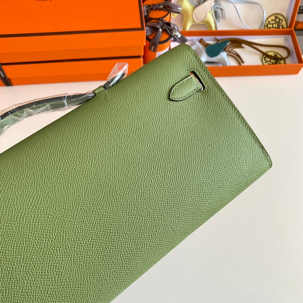 HM KELLY CUT 31 CUIR EPSOM VERT OLIVE QUINCAILLERIE DORÉ 229045