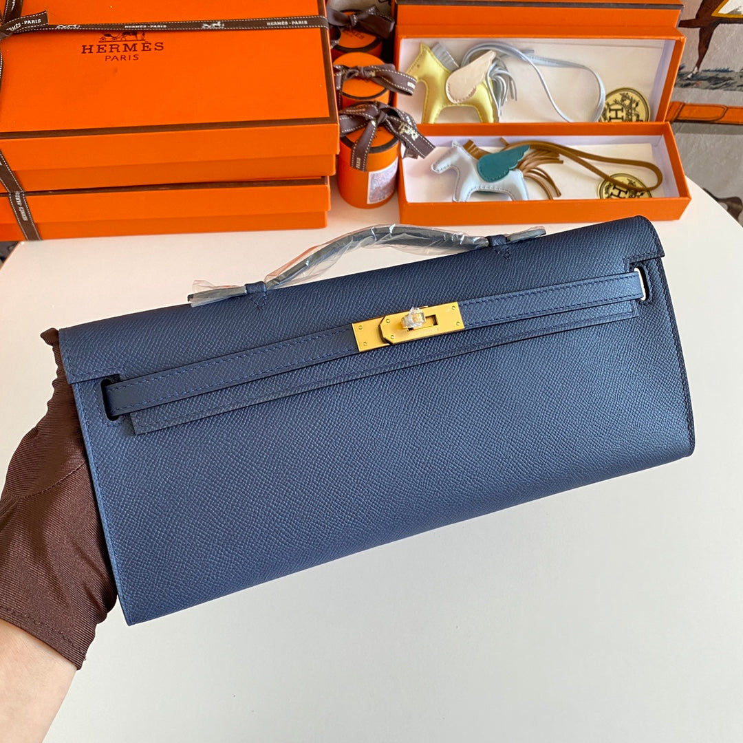 HM KELLY CUT 31 CUIR EPSOM BLEU NUIT QUINCAILLERIE DORÉ 229049