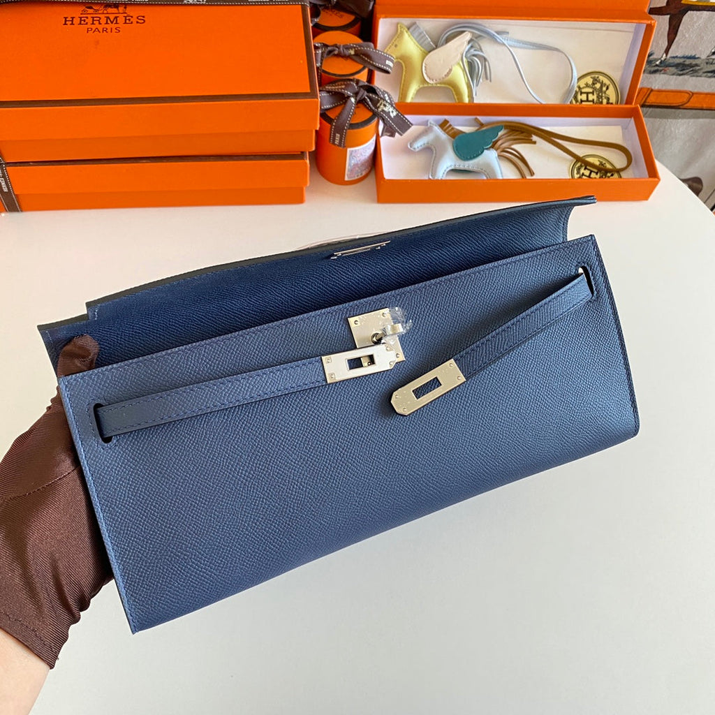 HM KELLY CUT 31 CUIR EPSOM BLEU NUIT QUINCAILLERIE ARGENTÉE 229048