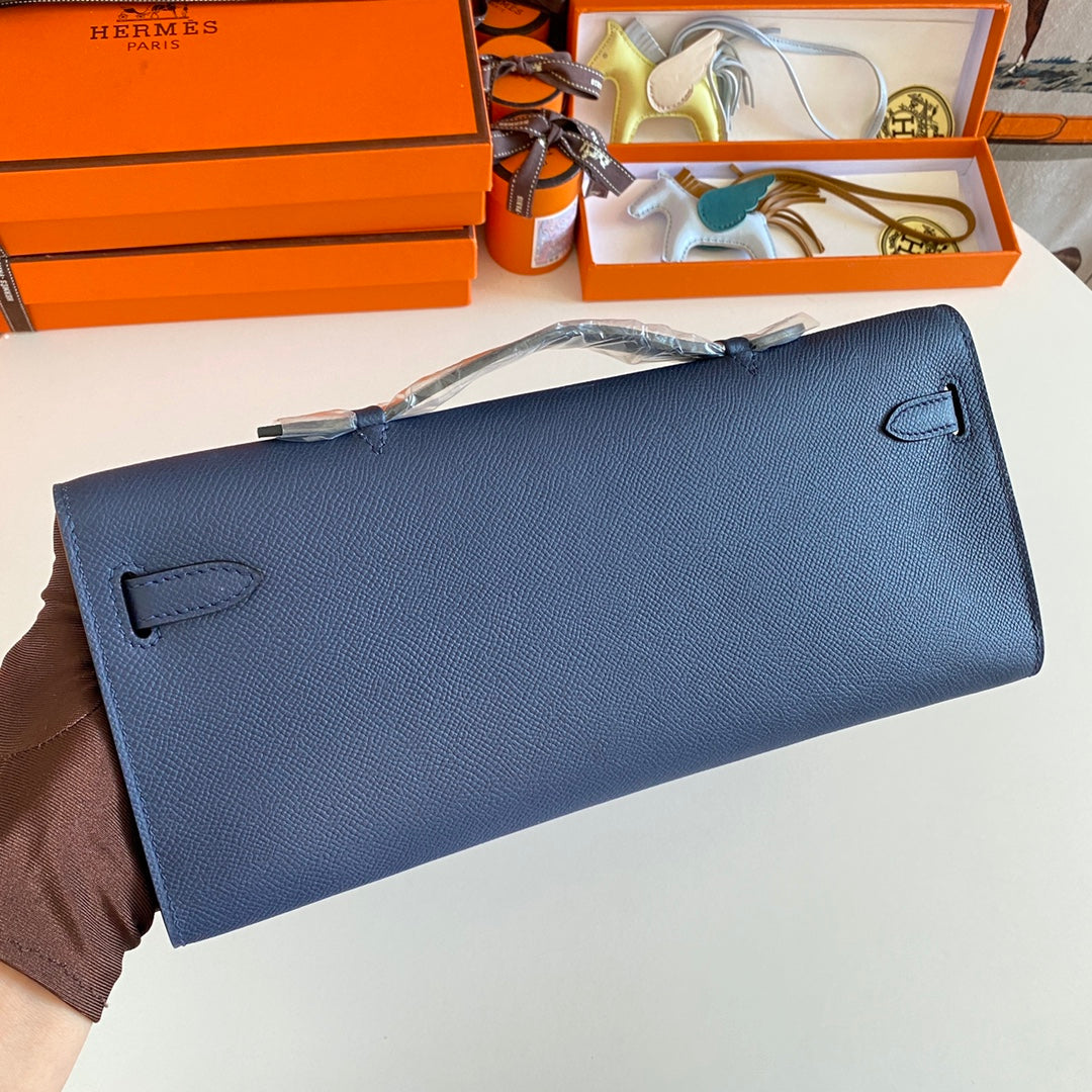 HM KELLY CUT 31 CUIR EPSOM BLEU NUIT QUINCAILLERIE ARGENTÉE 229048
