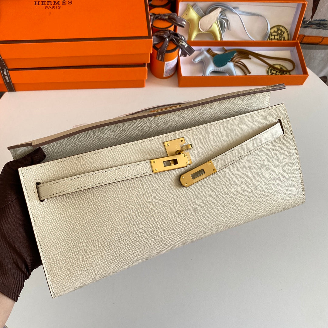 HM KELLY CUT 31 CUIR EPSOM IVOIRE QUINCAILLERIE DORÉ 229047