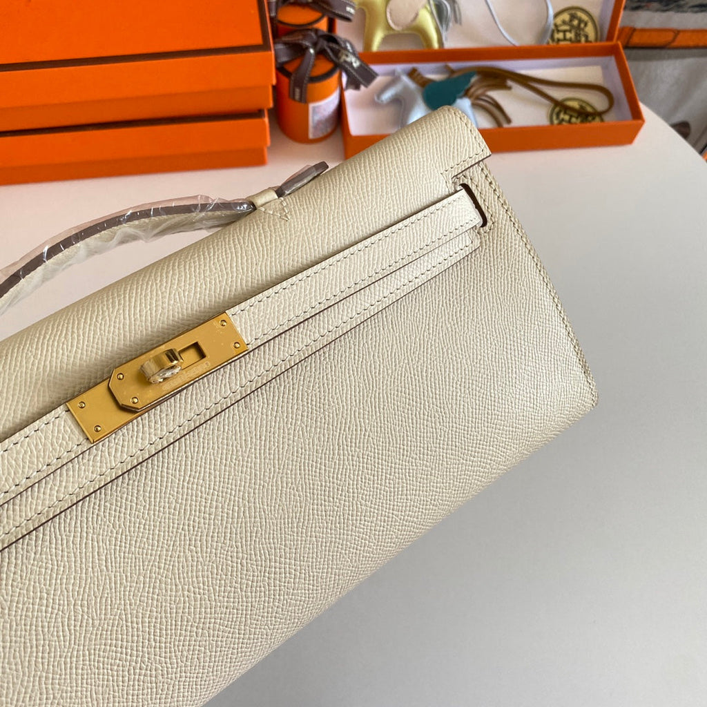 HM KELLY CUT 31 CUIR EPSOM IVOIRE QUINCAILLERIE DORÉ 229047