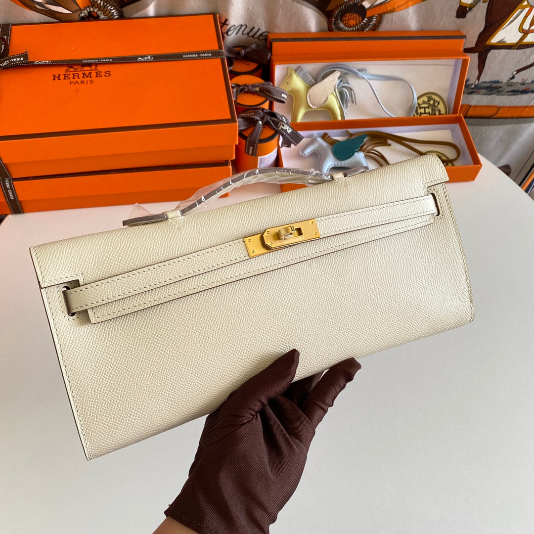 HM KELLY CUT 31 CUIR EPSOM IVOIRE QUINCAILLERIE DORÉ 229047