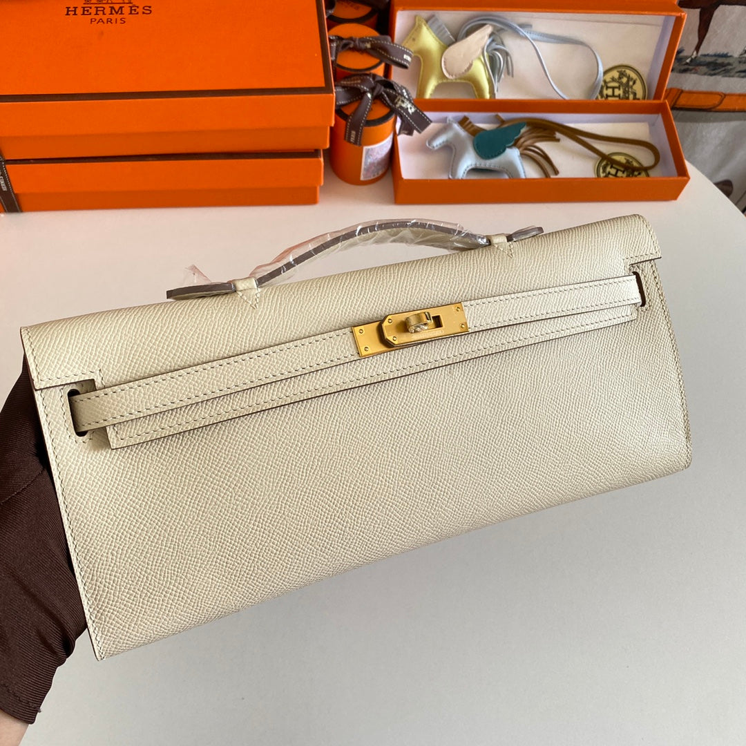 HM KELLY CUT 31 CUIR EPSOM IVOIRE QUINCAILLERIE DORÉ 229047