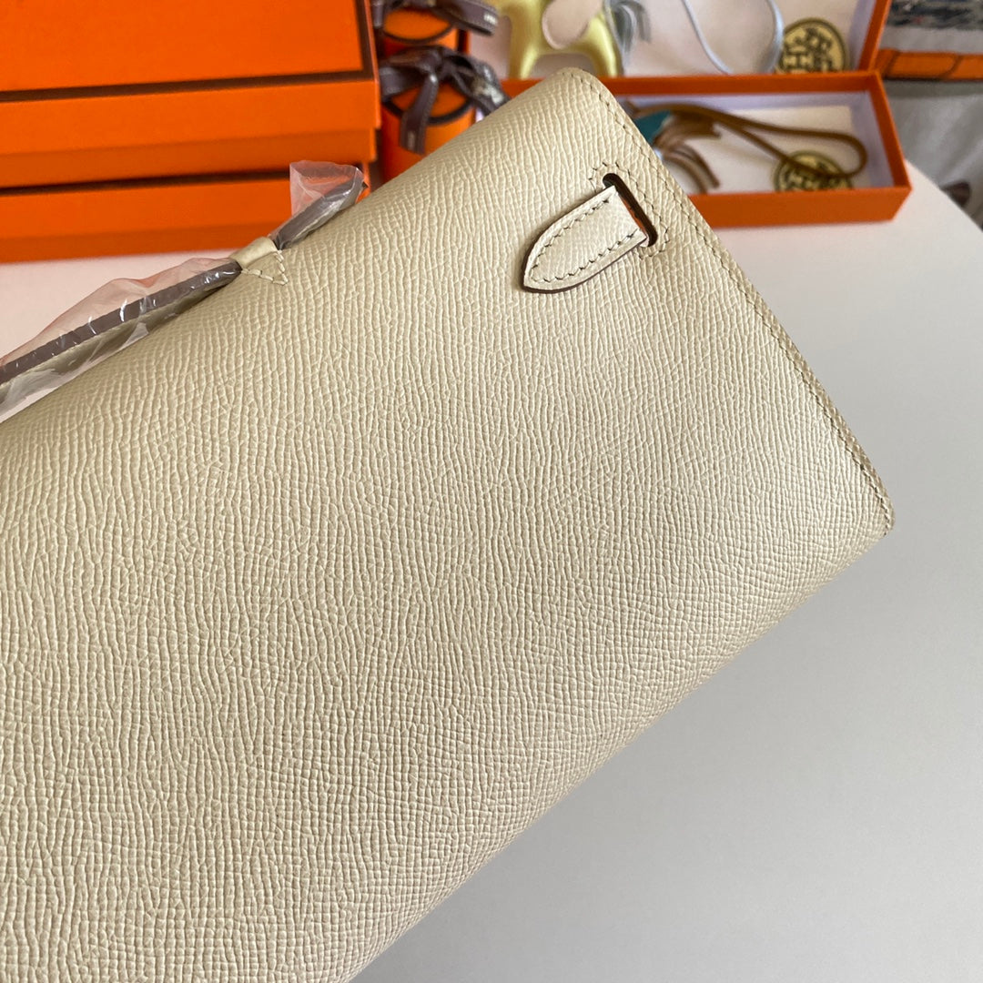 HM KELLY CUT 31 CUIR EPSOM IVOIRE QUINCAILLERIE DORÉ 229047
