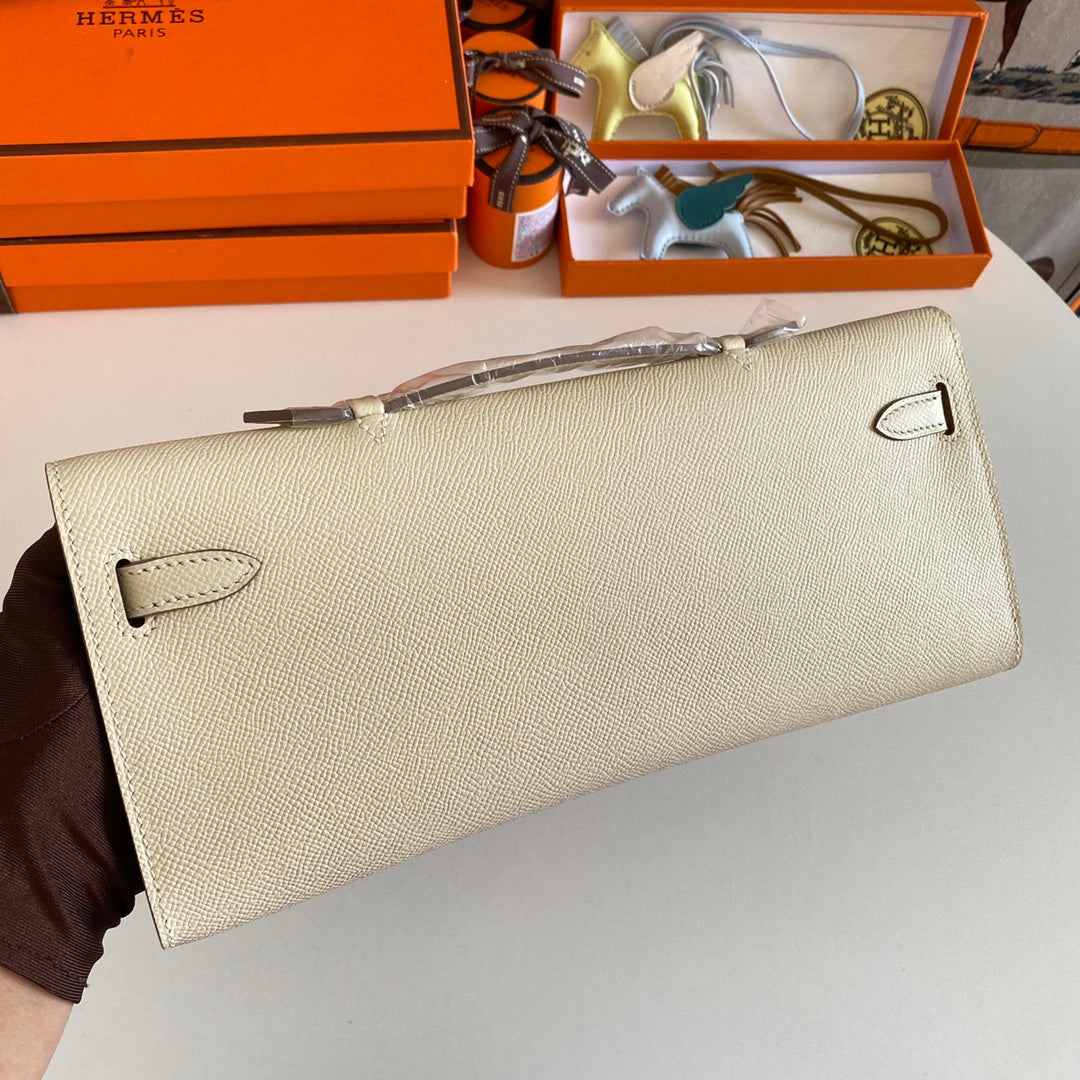 HM KELLY CUT 31 CUIR EPSOM IVOIRE QUINCAILLERIE DORÉ 229047