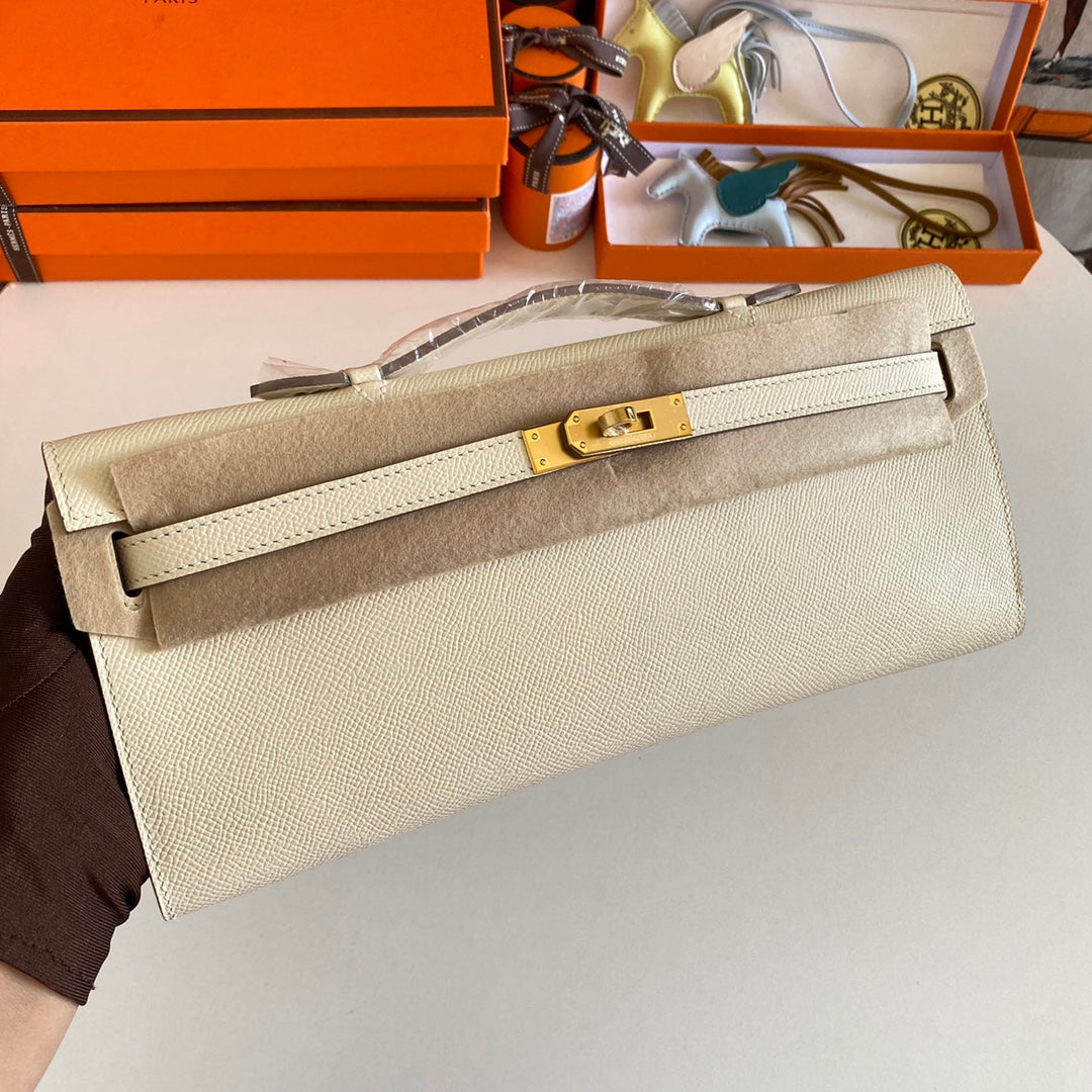 HM KELLY CUT 31 CUIR EPSOM IVOIRE QUINCAILLERIE DORÉ 229047