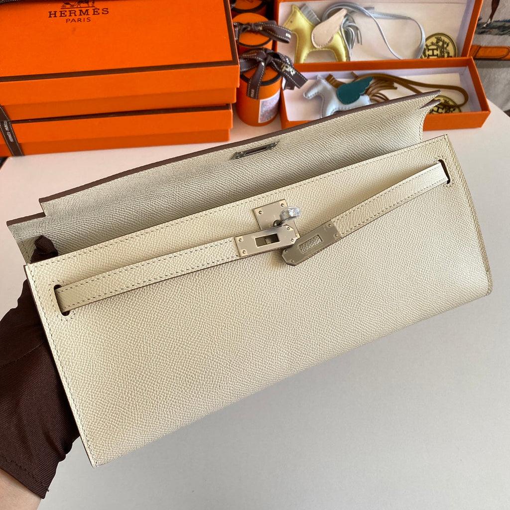 HM KELLY CUT 31 IVORY EPSOM LEATHER SILVER HARDWARE 229046