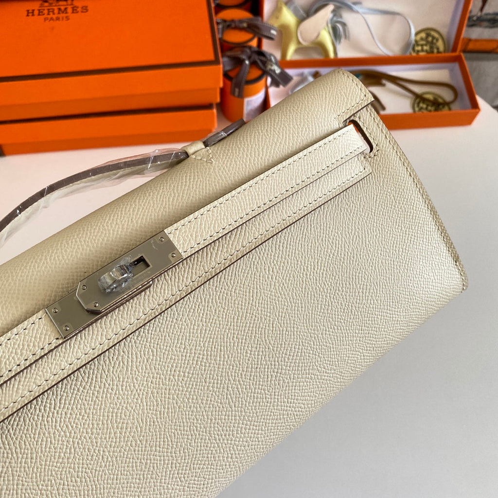 HM KELLY CUT 31 IVORY EPSOM LEATHER SILVER HARDWARE 229046