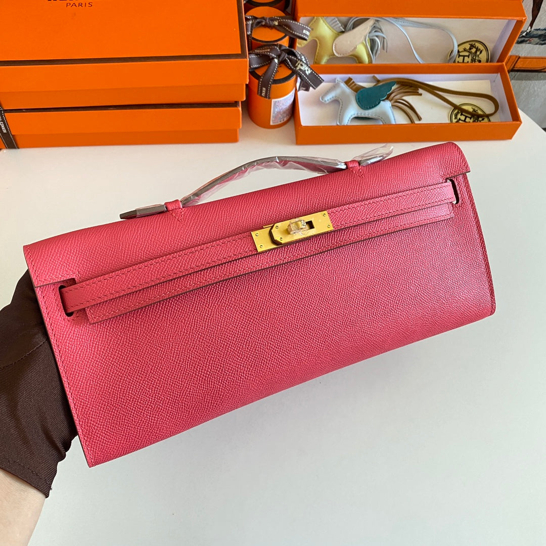 HM KELLY CUT 31 CUIR EPSOM AMARANTH QUINCAILLERIE DORÉ 229042