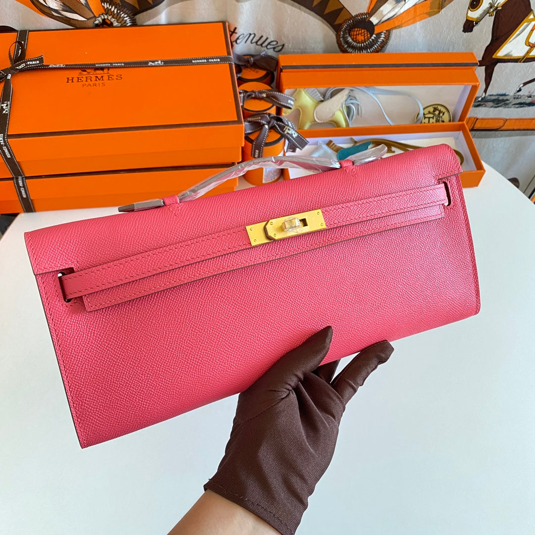 HM KELLY CUT 31 CUIR EPSOM AMARANTH QUINCAILLERIE DORÉ 229042