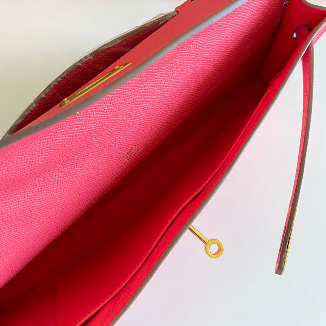 HM KELLY CUT 31 CUIR EPSOM AMARANTH QUINCAILLERIE DORÉ 229042