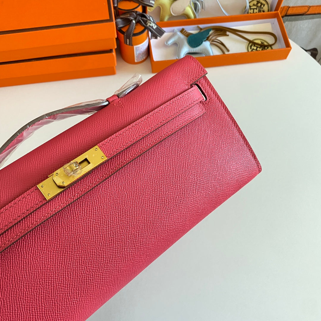 HM KELLY CUT 31 CUIR EPSOM AMARANTH QUINCAILLERIE DORÉ 229042