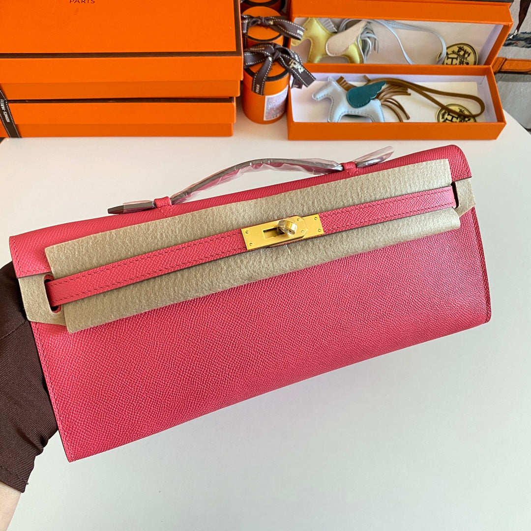 HM KELLY CUT 31 CUIR EPSOM AMARANTH QUINCAILLERIE DORÉ 229042