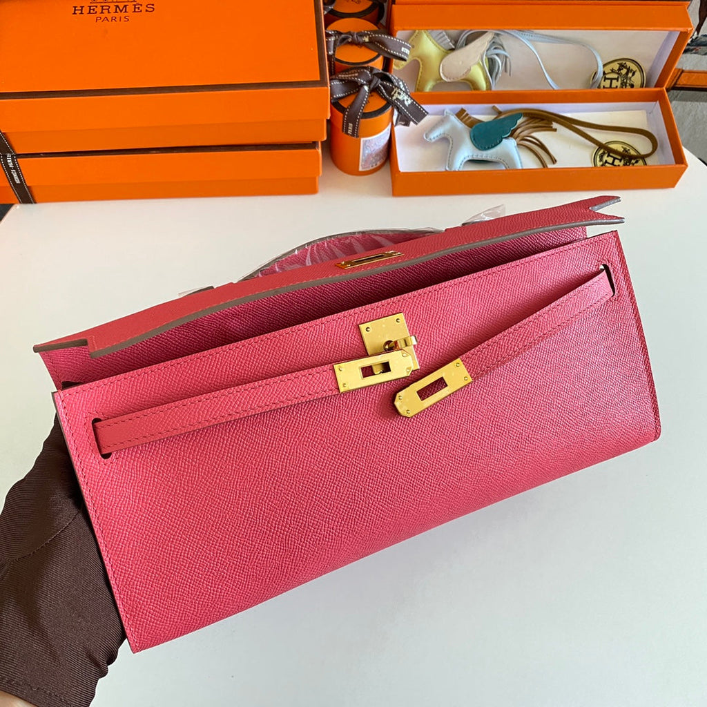 HM KELLY CUT 31 CUIR EPSOM AMARANTH QUINCAILLERIE DORÉ 229042