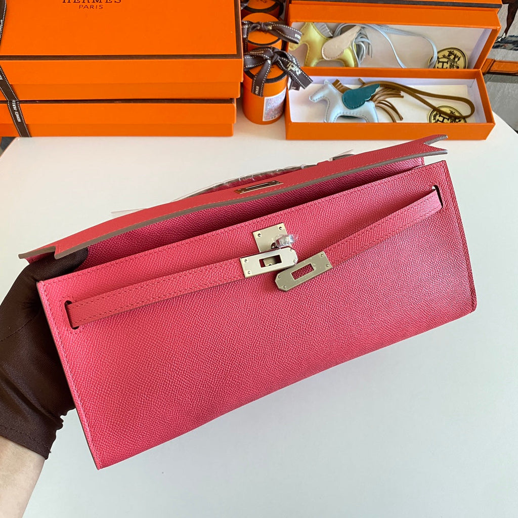 HM KELLY CUT 31 CUIR EPSOM AMARANTH QUINCAILLERIE ARGENTÉE 229043