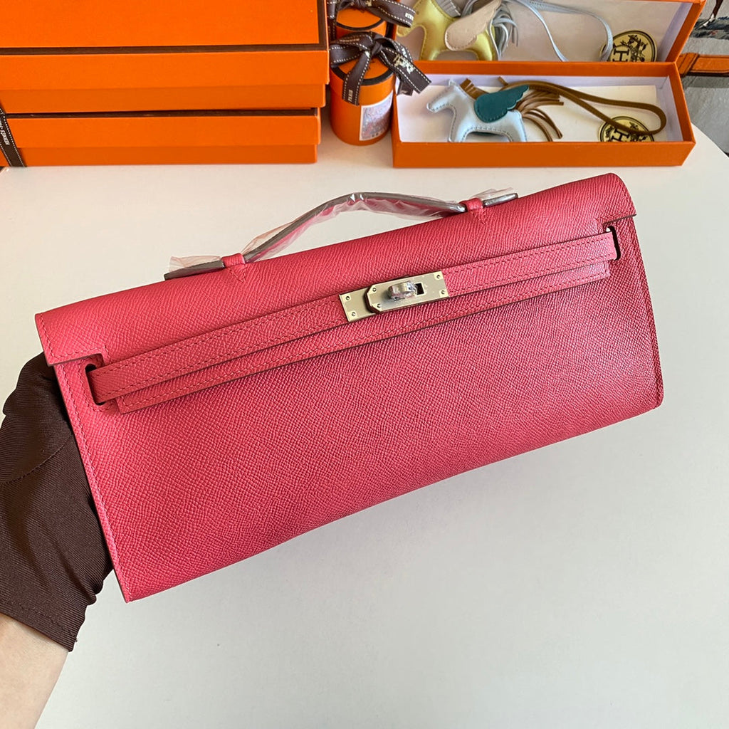 HM KELLY CUT 31 CUIR EPSOM AMARANTH QUINCAILLERIE ARGENTÉE 229043