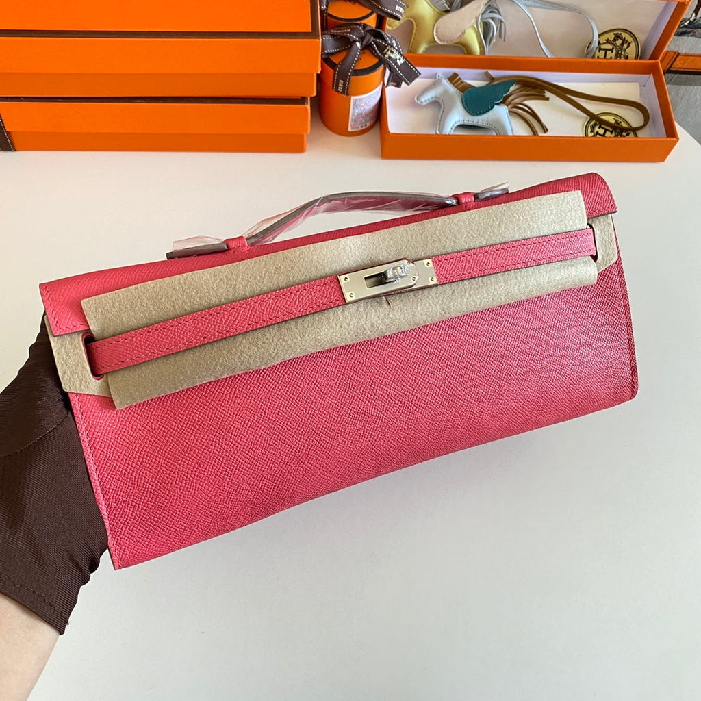 HM KELLY CUT 31 CUIR EPSOM AMARANTH QUINCAILLERIE ARGENTÉE 229043