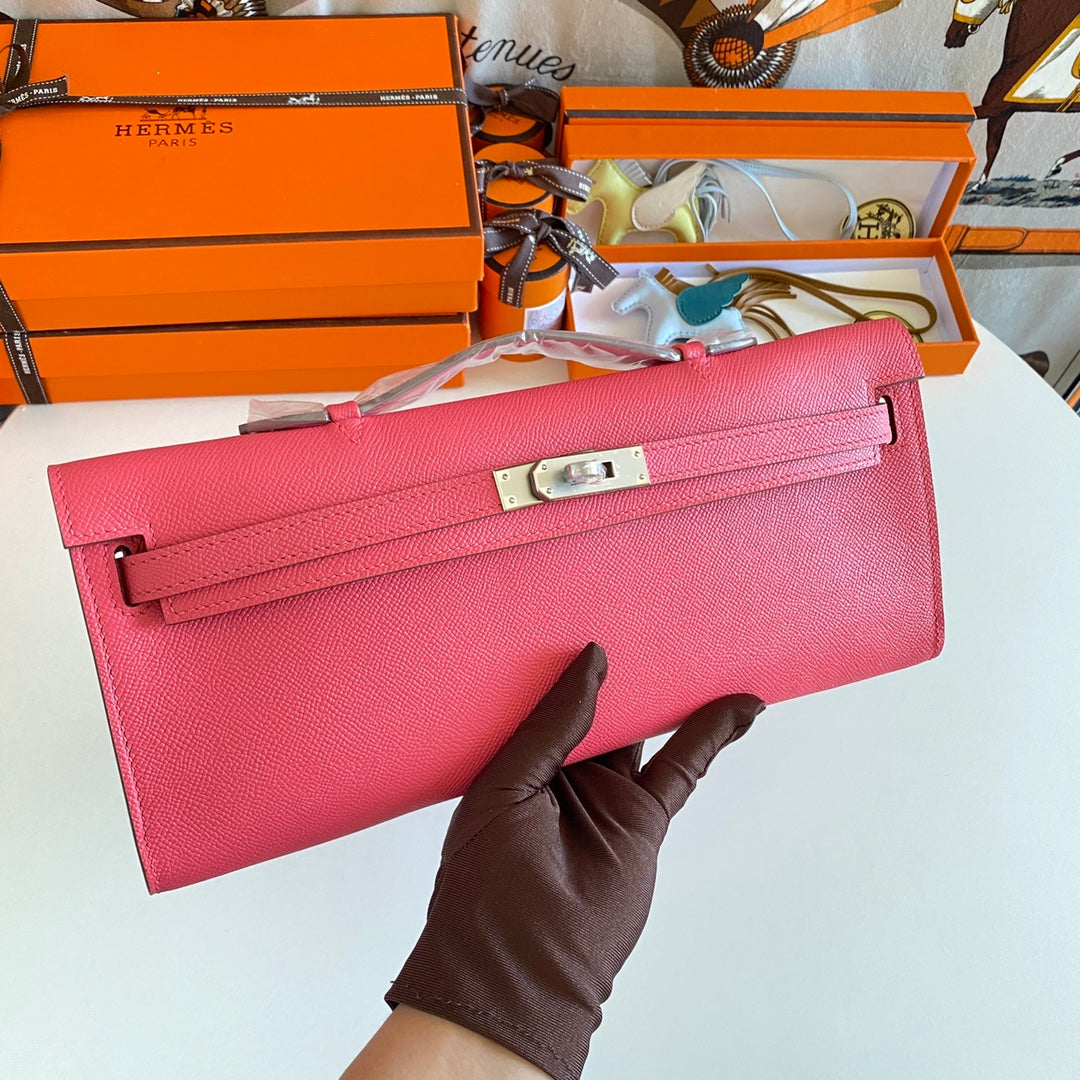 HM KELLY CUT 31 CUIR EPSOM AMARANTH QUINCAILLERIE ARGENTÉE 229043