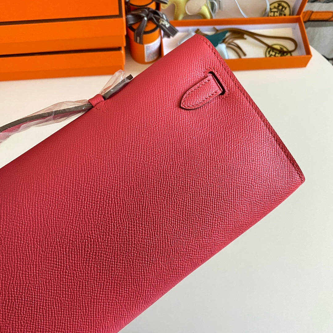 HM KELLY CUT 31 CUIR EPSOM AMARANTH QUINCAILLERIE ARGENTÉE 229043