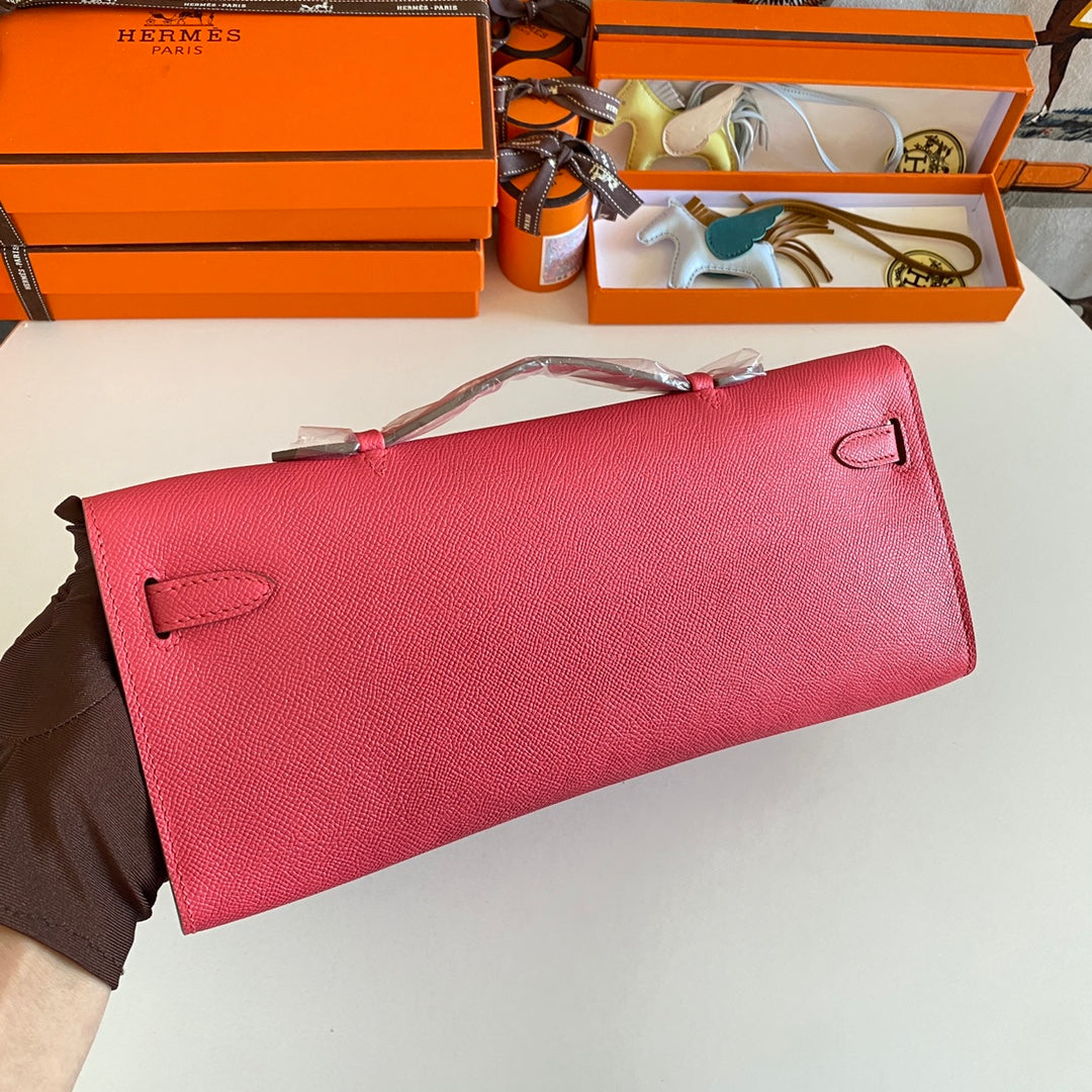 HM KELLY CUT 31 CUIR EPSOM AMARANTH QUINCAILLERIE ARGENTÉE 229043