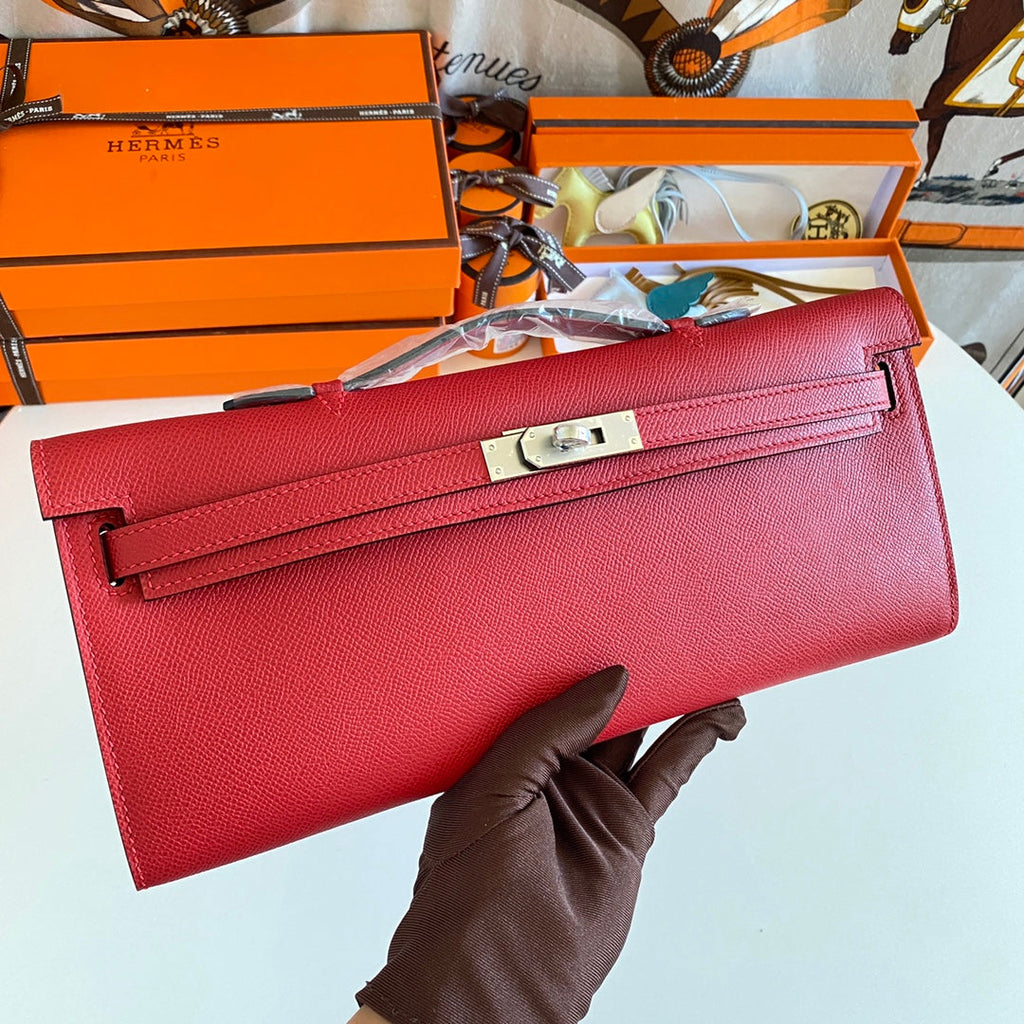 HM KELLY CUT 31 CUIR EPSOM ROUGE QUINCAILLERIE ARGENTÉE 229050
