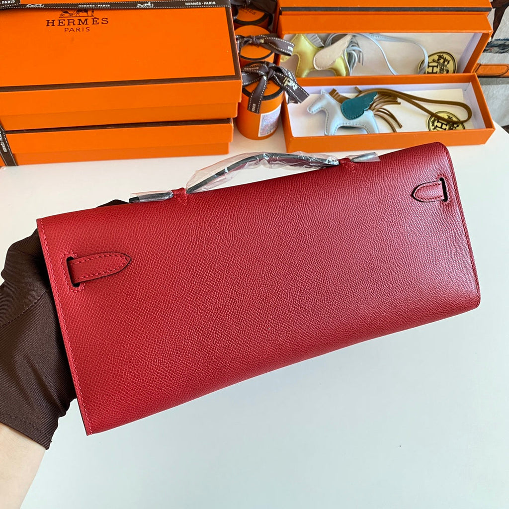 HM KELLY CUT 31 CUIR EPSOM ROUGE QUINCAILLERIE ARGENTÉE 229050