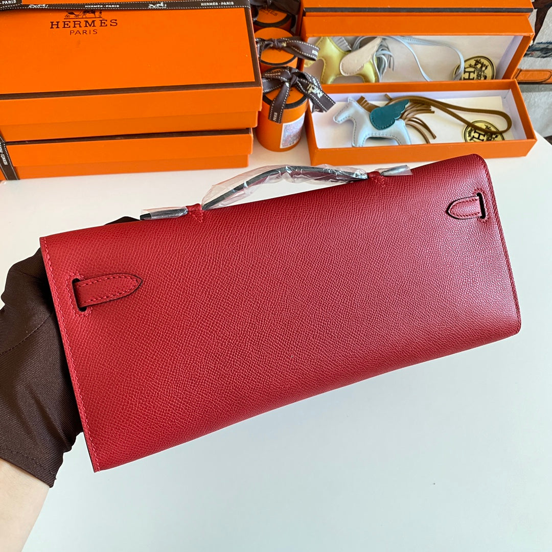HM KELLY CUT 31 CUIR EPSOM ROUGE QUINCAILLERIE ARGENTÉE 229050