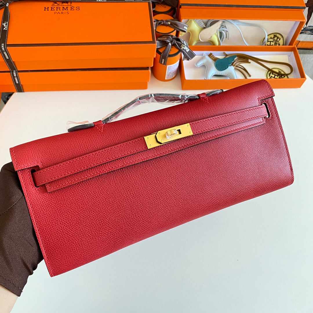 HM KELLY CUT 31 CUIR EPSOM ROUGE QUINCAILLERIE DORÉ 229051