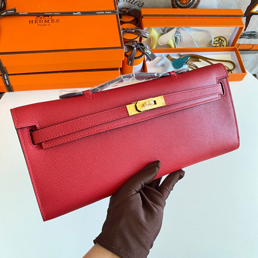 HM KELLY CUT 31 RED EPSOM LEATHER GOLD HARDWARE 229051