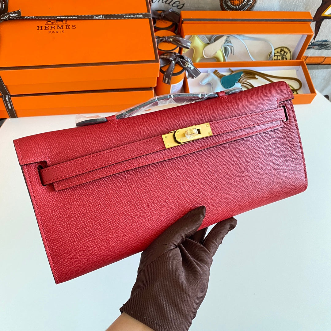 HM KELLY CUT 31 RED EPSOM LEATHER GOLD HARDWARE 229051