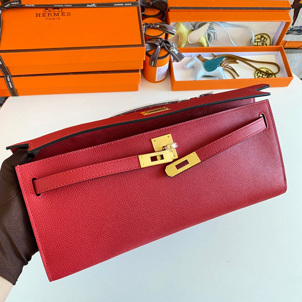 HM KELLY CUT 31 RED EPSOM LEATHER GOLD HARDWARE 229051