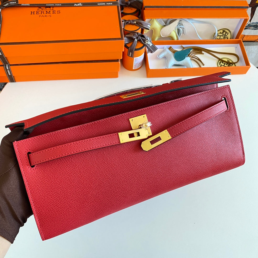 HM KELLY CUT 31 RED EPSOM LEATHER GOLD HARDWARE 229051