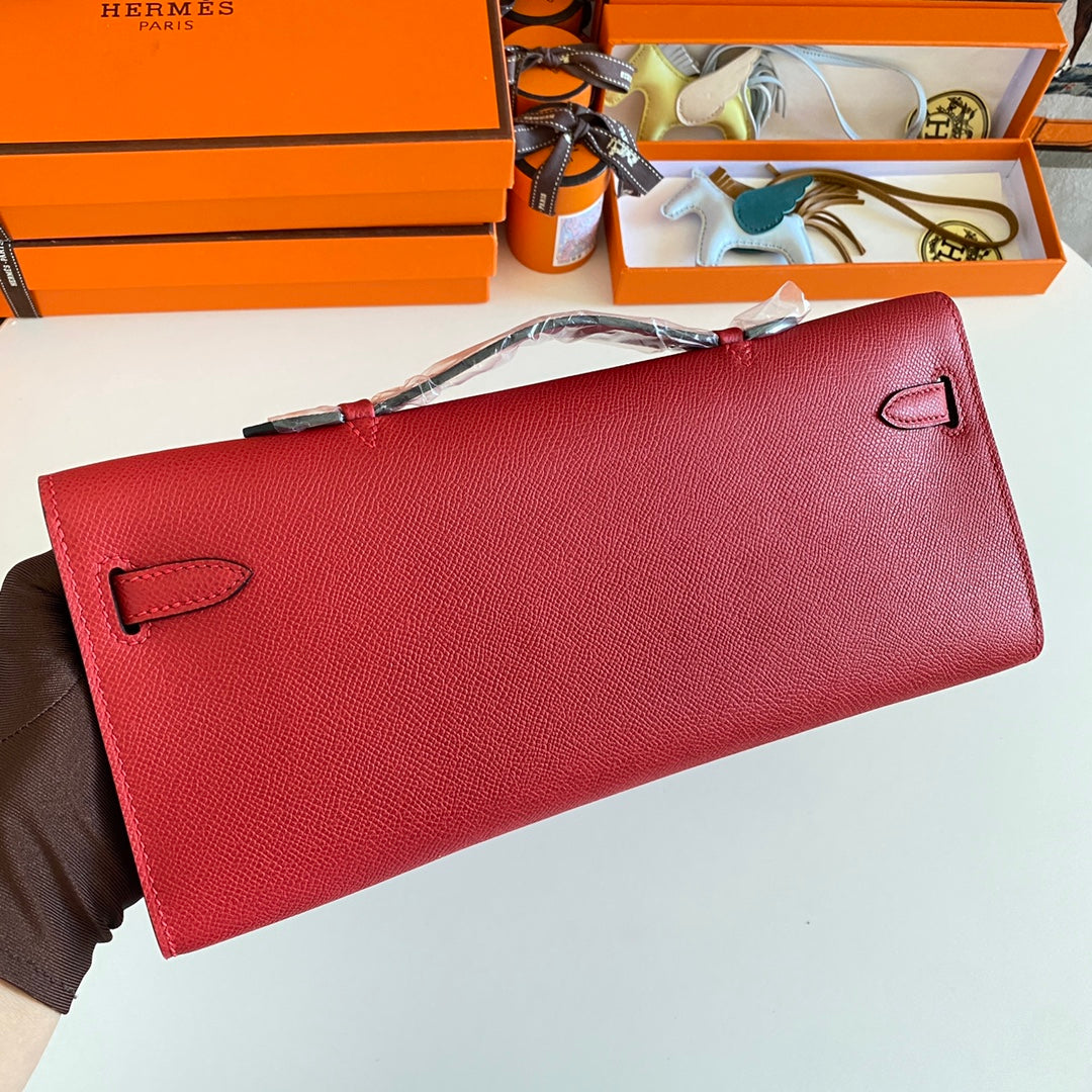 HM KELLY CUT 31 CUIR EPSOM ROUGE QUINCAILLERIE DORÉ 229051