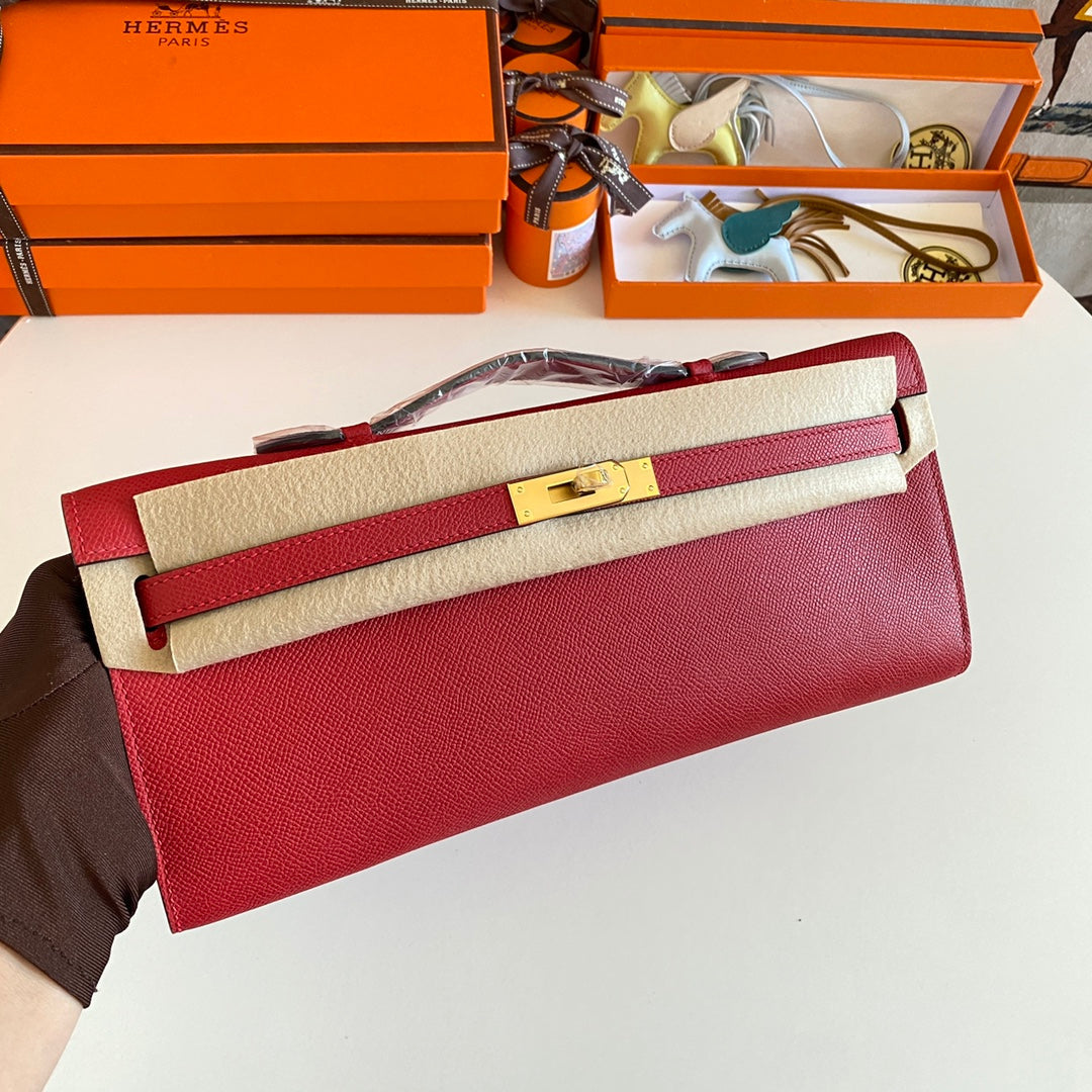 HM KELLY CUT 31 RED EPSOM LEATHER GOLD HARDWARE 229051