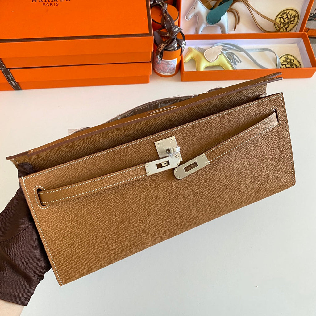 HM KELLY CUT 31 CUIR EPSOM BEURRE DE CACAHUÈTE QUINCAILLERIE ARGENTÉE 229056