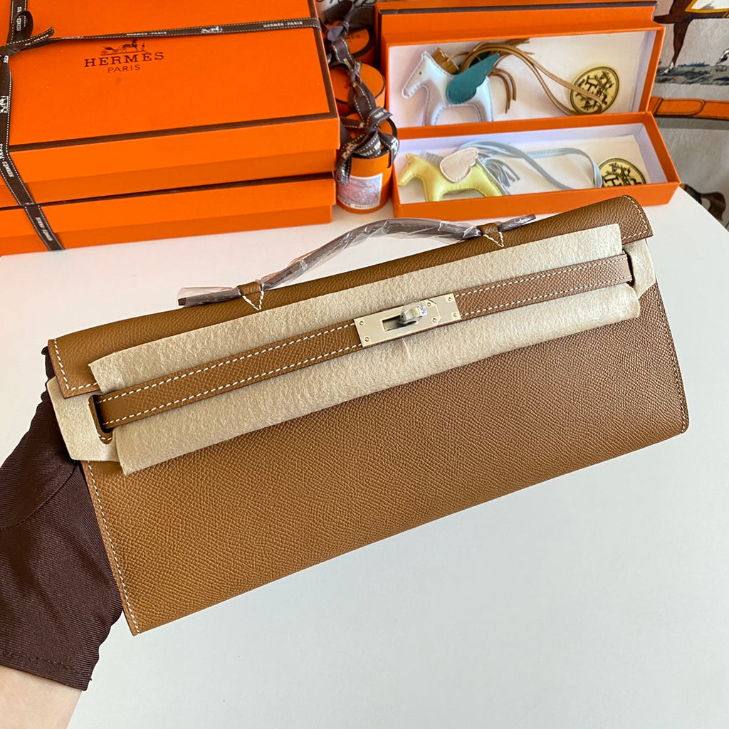 HM KELLY CUT 31 CUIR EPSOM BEURRE DE CACAHUÈTE QUINCAILLERIE ARGENTÉE 229056
