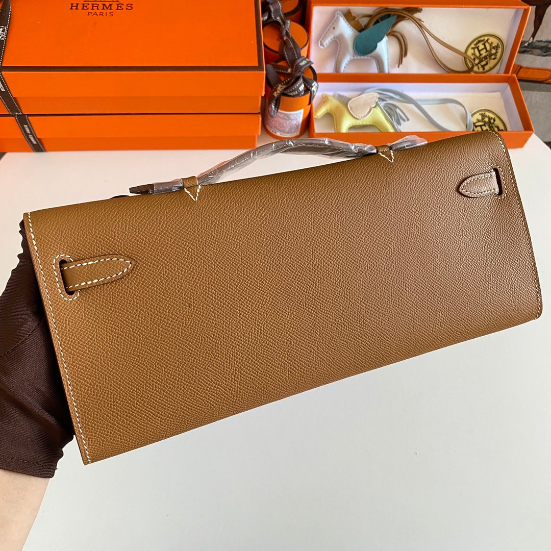 HM KELLY CUT 31 CUIR EPSOM BEURRE DE CACAHUÈTE QUINCAILLERIE ARGENTÉE 229056
