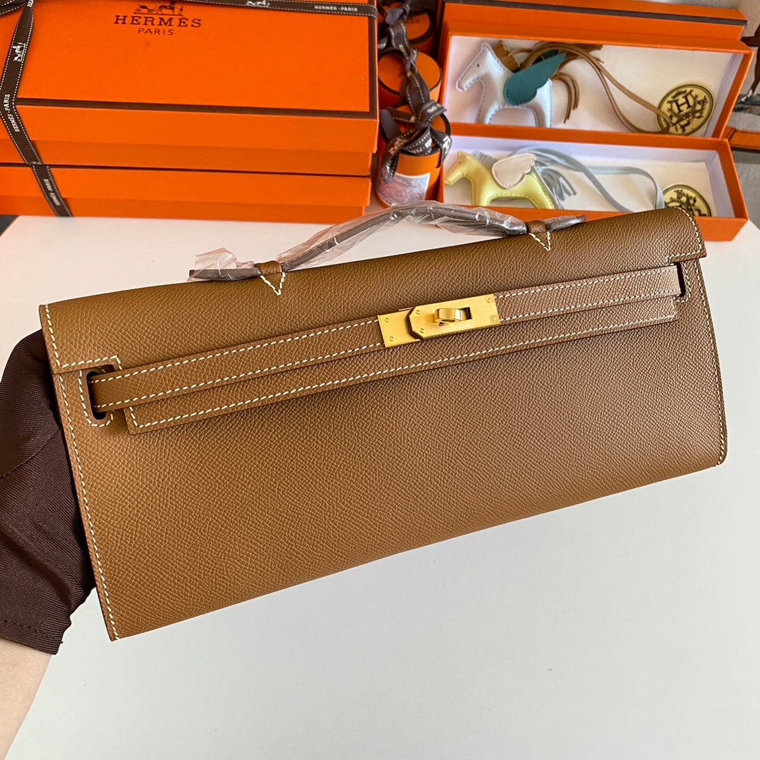 HM KELLY CUT 31 CUIR EPSOM BEURRE DE CACAHUÈTE QUINCAILLERIE DORÉ 229057