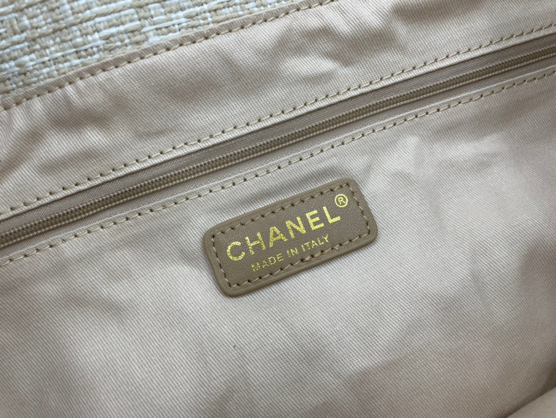 SAC CC DEAUVILLE EN TWEED CUIR MARRON QUINCAILLERIE DORÉ 2