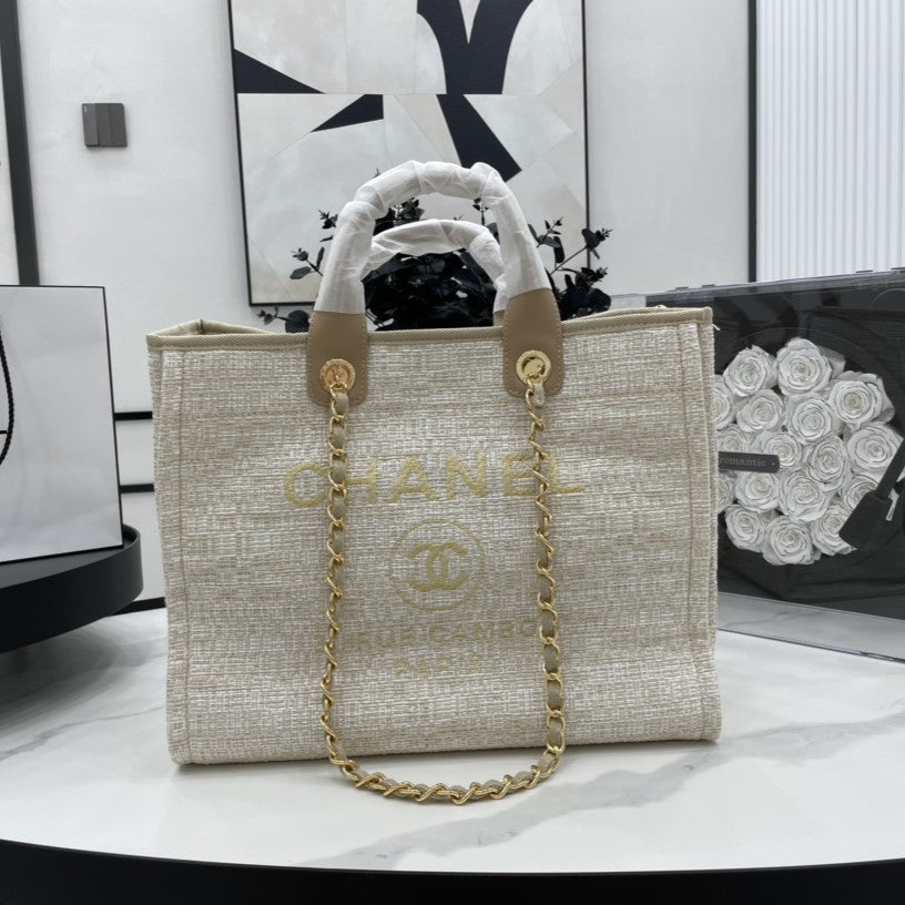 CC DEAUVILLE TWEED BAG BROWN LEATHER GOLD HARDWARE 2