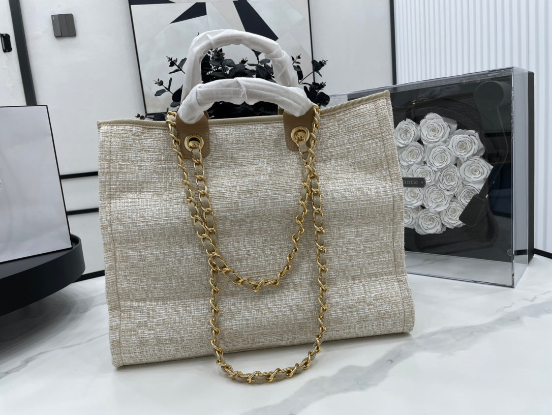 CC DEAUVILLE TWEED BAG BROWN LEATHER GOLD HARDWARE 2