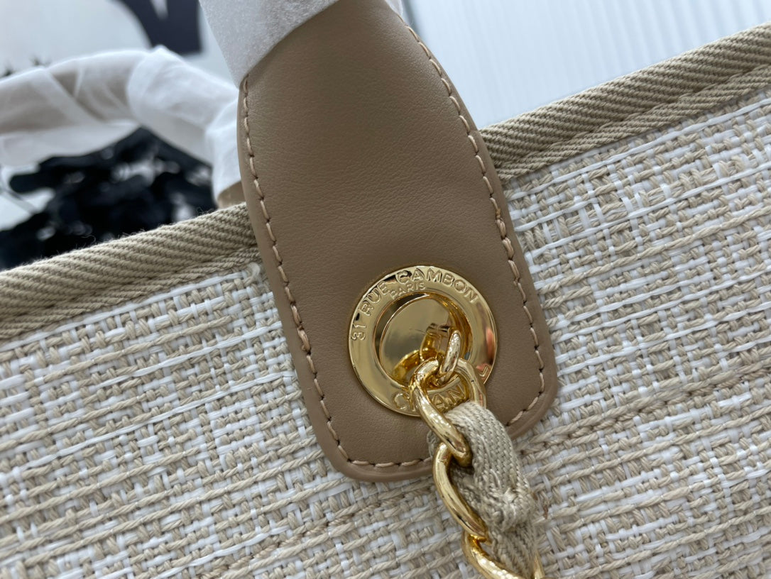 SAC CC DEAUVILLE EN TWEED CUIR MARRON QUINCAILLERIE DORÉ 2
